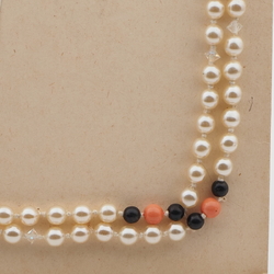Vintage Czech knotted necklace pearl black coral glass beads