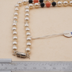 Vintage Czech knotted necklace pearl black coral glass beads
