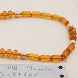 Vintage Czech necklace pearl topaz glass beads 