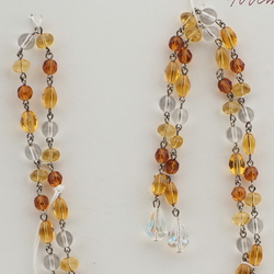 Long vintage Czech wired necklace yellow topaz clear glass beads