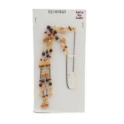 Vintage Czech 2 strand tassle necklace beige satin marble lustre glass beads