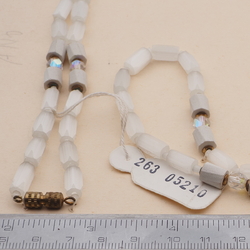 Long vintage Czech necklace frost satin atlas AB faceted glass beads 44" 