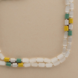 Long 40" vintage Czech necklace frost satin atlas yellow white green glass beads