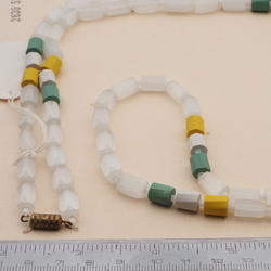 Long 40" vintage Czech necklace frost satin atlas yellow white green glass beads