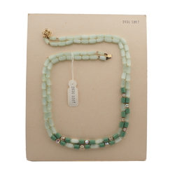 Long 40" vintage Czech necklace green satin atlas AB faceted glass beads 