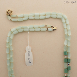 Long 40" vintage Czech necklace green satin atlas AB faceted glass beads 