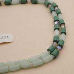 Long 40" vintage Czech necklace green satin atlas AB faceted glass beads 