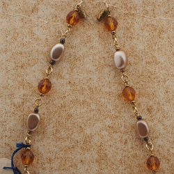 Vintage Czech link necklace topaz pearl glass beads 