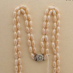 Vintage Czech 2 strand knotted necklace pearl dimple glass beads 
