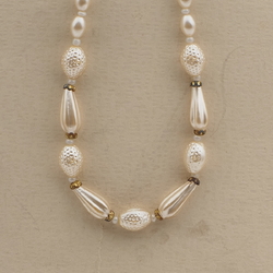 Vintage Czech necklace pearl oval teardrop dimple glass beads 