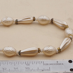 Vintage Czech necklace pearl oval teardrop dimple glass beads 