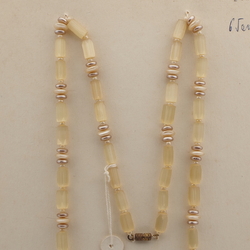 Vintage Czech necklace topaz satin atlas pearl glass beads 