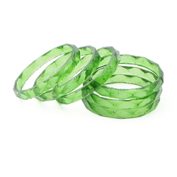 Lot (6) antique Czech green faceted glass bangles napkin rings 2.5"