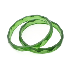 Lot (2) antique Czech green faceted glass bangles napkin rings 2.5"
