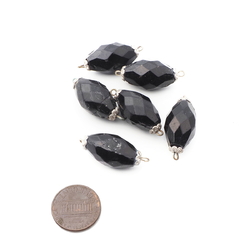 Lot (6) antique Victorian Czech black oval connector glass beads 24mm