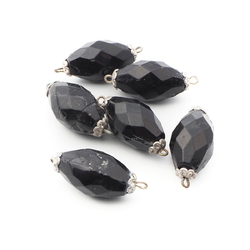 Lot (6) antique Victorian Czech black oval connector glass beads 24mm