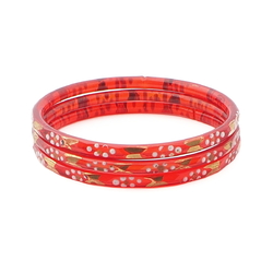 Lot (3) Antique Czech gold gilt enamel red faceted glass bangles 56mm