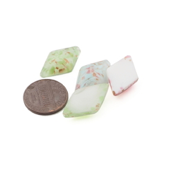 Lot (4) Czech vintage marble aventurine rhomboid glass cabochons 24x14mm