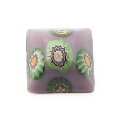 Czech vintage lilac millefiori square glass cabochon 15mm