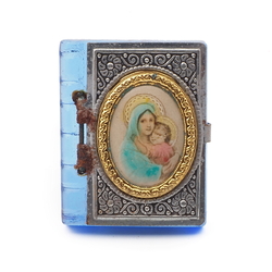 Vintage Czech blue glass religious miniature pocket book souvenir