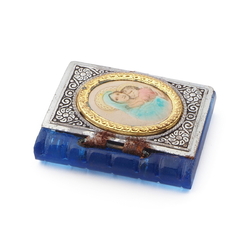 Vintage Czech blue glass religious miniature pocket book souvenir