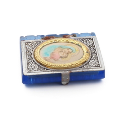 Vintage Czech blue glass religious miniature pocket book souvenir