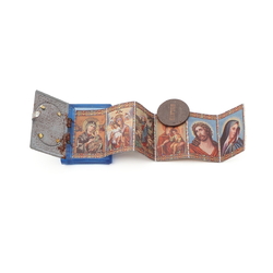 Vintage Czech blue glass religious miniature pocket book souvenir