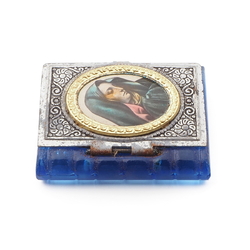 Vintage Czech blue glass religious miniature pocket bible book souvenir