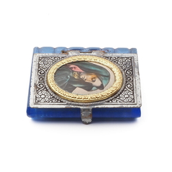 Vintage Czech blue glass religious miniature pocket bible book souvenir