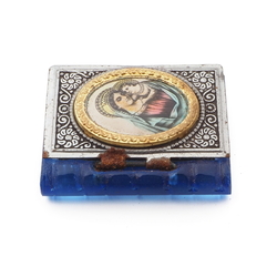 Vintage Czech blue glass religious miniature pocket bible book Mary and Joseph