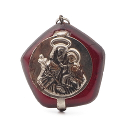 Vintage Czech black glass religious miniature rosary locket pendant