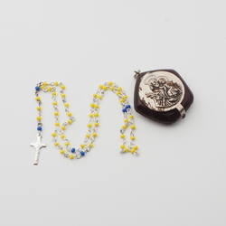Vintage Czech black glass religious miniature rosary locket pendant