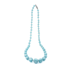 Vintage 18" beaded necklace Czech satin bicolor clear hexagon glass beads 
