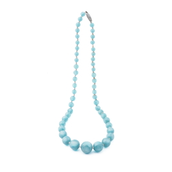 Vintage Art Deco Czech necklace blue satin marble round glass beads