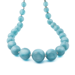 Vintage Art Deco Czech necklace blue satin marble round glass beads