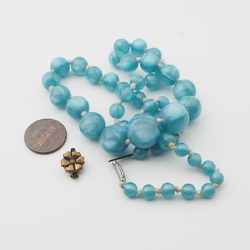 Vintage Art Deco Czech necklace blue satin marble round glass beads