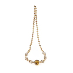 Vintage Czech necklace tortoise topaz clear faceted glass beads 16"