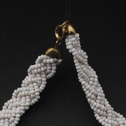 Vintage Czech plaited white seed glass bead necklace 16"