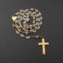 Czech 5 decade frost glass bead Catholic rosary crucifix pendant