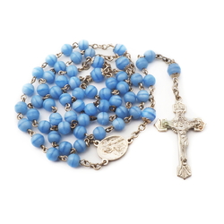 Czech vintage 5 decade blue glass bead Catholic rosary crucifix pendant