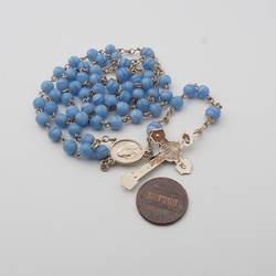 Czech vintage 5 decade blue glass bead Catholic rosary crucifix pendant