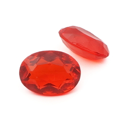 Lot (2) Czech vintage orange red oval faceted glass rhinestones 18x13mm 