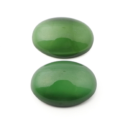 Lot (2) Vintage Czech green satin moonglow oval glass cabochons 25x18mm