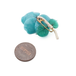 Vintage Czech lampwork glass bead turquoise flower pin brooch