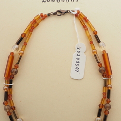 Vintage Czech 2 strand necklace topaz metallic lustre glass beads 