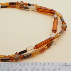 Vintage Czech 2 strand necklace topaz metallic lustre glass beads 