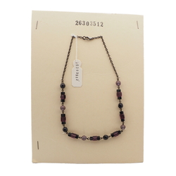 Vintage Czech link necklace black purple frost glass beads 