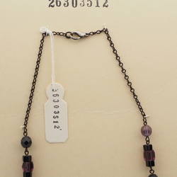 Vintage Czech link necklace black purple frost glass beads 