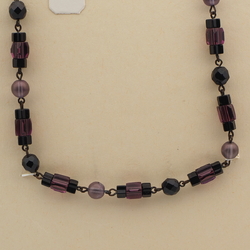 Vintage Czech link necklace black purple frost glass beads 