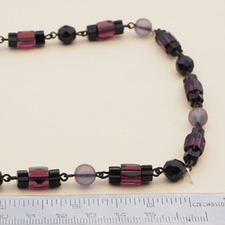 Vintage Czech link necklace black purple frost glass beads 